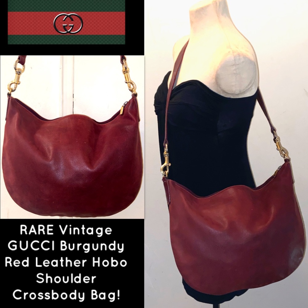 Vtg GUCCI Red Leather Hobo Shoulder Crossbody Bag!